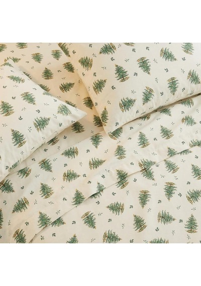 Avanti Linens - King Sheets, Rahat Ev Ve Tatil Dekoru Christmas Tree Koleksiyonu , Fildişi Çok Renkli