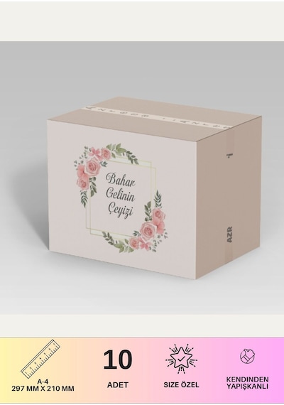Çeyiz Etiketi Özelleştirilebilir İsme Özel - 10 Adet - Pembe Gül Desen Diğer