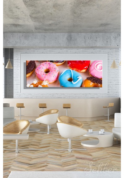 Pembe Ve Mavi Glazürlü Rengarenk Şekerlemelerle Süslenmiş Donutlar Yatay Kanvas Tablo 4043 Çok Renkli