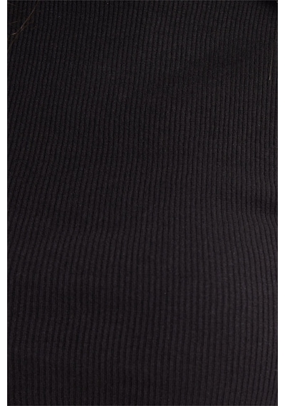 Tudors Kadın Slim Fit Dar Kesim Pamuklu Dik Yaka Sıfır Kol Siyah Crop Bluz-50465