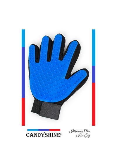 Candyshine Kedi Köpek Tüy Toplayıcı Masaj Yapıcı Tarama Eldiveni Mavi