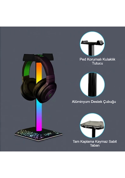 Rgb Gaming Kulaklık Standı Led Aydınlatma Usb Type-c Giriş 10renk
