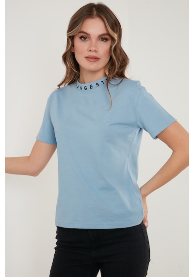 Lela Yakası Baskılı Bisiklet Yaka Basic Örme Bayan T Shirt 5864054 Bebe Mavi