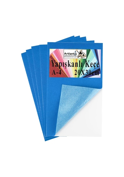 Yapışkanlı Keçe A4 20x30 Cm 5 Li 1 Paket 2.0 Mm Kendinden Yapışkanlı Renkli Hobi Keçesi Elişi Keçe Kumaşı Anasınıfı Kreş Mavi