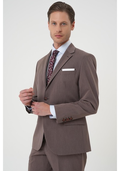 Efor Slim Fit Esnek Çift Yırtmaç Yelekli Düz Klasik Vizon Takım Elbise Tk 901 Vizon