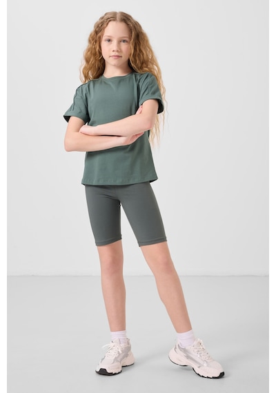 Tommylife Haki Pamuklu Kısa Paça Standart Fit Basic Kız Çocuk Tayt - 75188 Haki