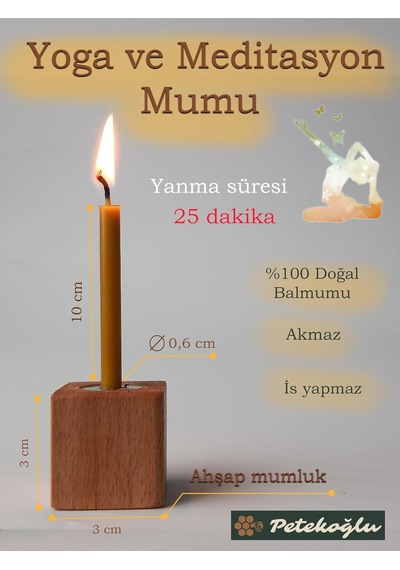 Petekoğlu Balmumu Mum 12 Adet Meditasyon Yoga Mumu Mumluk İle Birlikte 25 Dakika Yanma Süresi Diğer