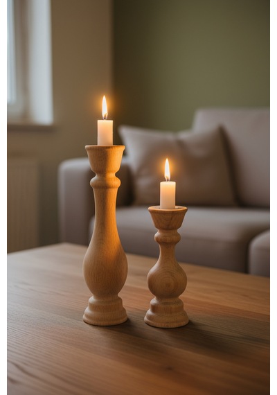 Dekoratif 2'li Ahşap Mumluk Set Modern Minimalist Doğal Şamdan Ofis Ev Mum Standı Calm