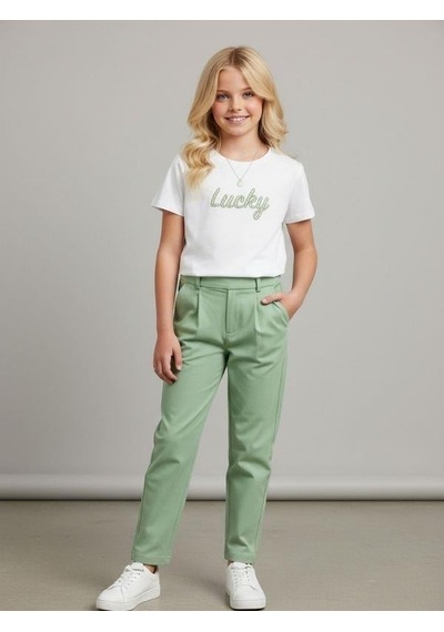 Zekids Kız Çocuk Lucky Baskılı Pamuklu T-shirt-16886 Ekru