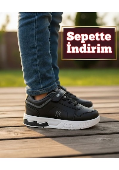 Erkek Çocuk Için Esnek Tabanlı Konforlu Yürüyüş Ve Günlük Kullanıma Uygun Sneaker Ayakkabı Siyah - Füme