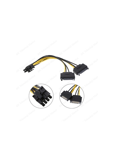 Pci-E Ekran Kartı Güç Kablosu 2 X 15Pin Sata Erkek To 8Pin6+2