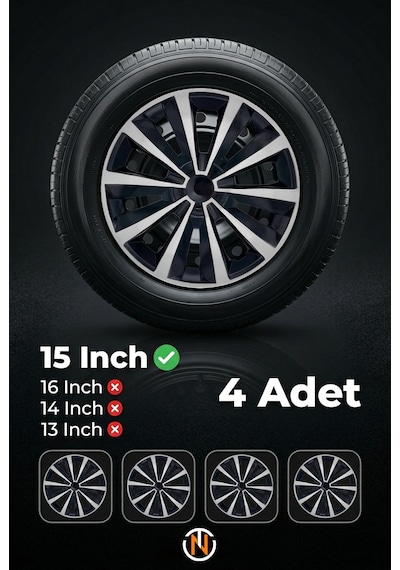 Lancia Kappa 15 İnç Jant Kapağı Takım Siyah Gri C106