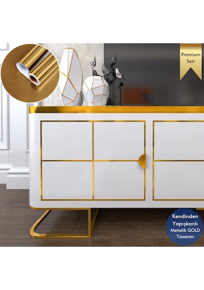 Technosmart 60cm 300cm Kendinden Yapışkanlı Metalik Folyo Mutfak Dolap Masa Kaplama Duvar Kağıdı Gold