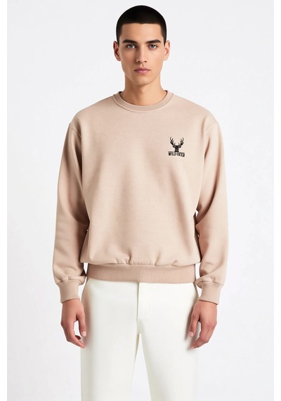 Benerly Erkek Bisiklet Yaka Düşük Kol Uzun Kol Sweatshirt Fonksiyonel Day Bej