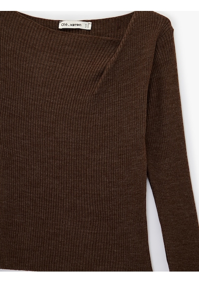 Koton Slim Fit Uzun Kollu Asimetrik Yaka Triko Kazak Kahverengi 6sal90014ıt Kahve