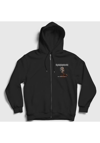 Presmono Unisex Souls Iron Maiden Fermuarlı Kapüşonlu Sweatshirt Siyah