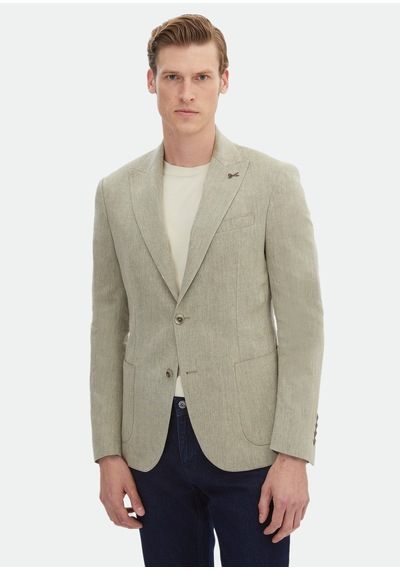 Ramsey Haki Desenli Zeroweight Slim Fit Pamuk Karışımlı Ceket