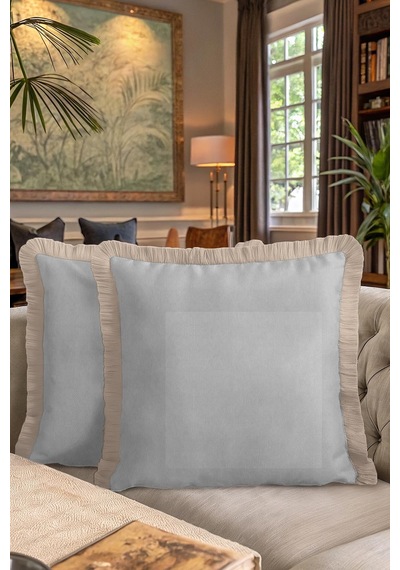 Luxury Elegance Saçaklı Yastık Kılıfı - Sofistike Modern Bej Gri Püsküllü Kırlent Kılıfı Soluk Krem