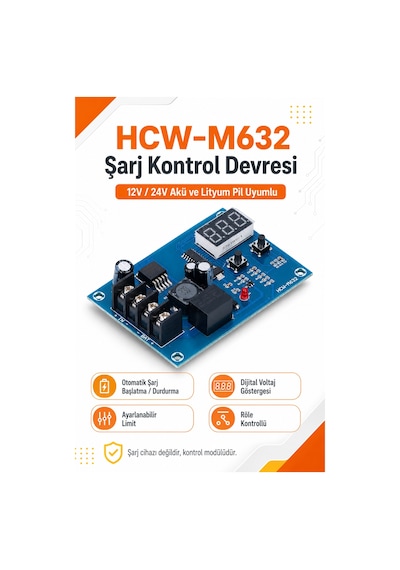 Hcw-m632 Akıllı Şarj Kontrol Devresi 12v 24v Jel Akü Lityum Batarya Uyumlu