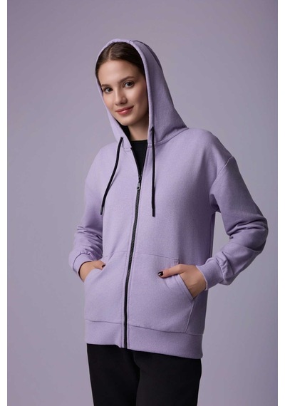 Defys Defy S Kadın Oversize Kapüşonlu Fermuarlı Cepli Sweatshirt Lila - 527346818 Lila