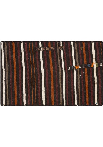 Mürdüm Rengi Beyaz Çizgili El Dokuma Kilim Paspas