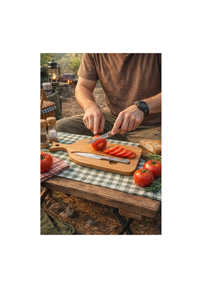 CH woodline Mıknatıslı Kamp & Piknik Bıçak Seti No:1-2, 4116 Çelik Sebze Bıçakları, Gürgen Kesme Tahtalı Taşınabilir Outdoor Set, Servis Aparatlı Çok Renkli
