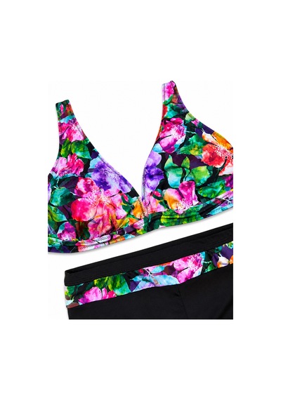 Büyük Beden Kalın Askılı Sabit Pedli Kadın Şortlu Bikini Takım Desenli