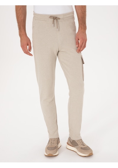 Cacharel Bej Slim Fit Kargo Cepli Paçası Düz Eşofman Altı