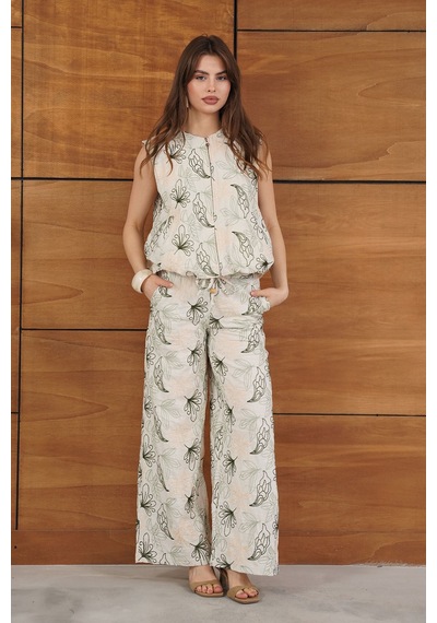 Verymoda Nakışlı Keten Pantolon F2008 Taş