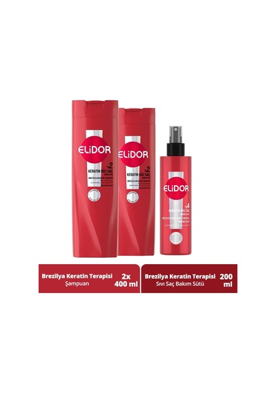 Brezilya Keratin Terapisi Saç Bakım Seti, Şampuan 400 Ml X2 + Sıvı Saç Bakım Sütü 200 Ml