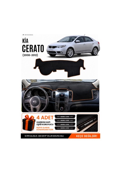 Kia Cerato 2008-2012 Uyumlu Torpido Örtüsü, Torpido Kılıfı - Siyah-kahverengi - Kı007