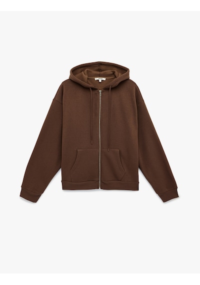 Koton Fermuarlı Cep Detaylı Kapüşonlu Oversize Sweatshirt Kahverengi 6sak10128nk Kahve
