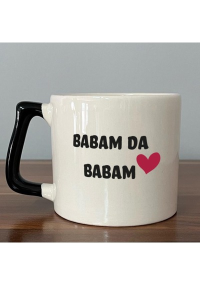 Mor Mürekkep Babam Da Babam Baskılı Siyah Kulplu D Kupa