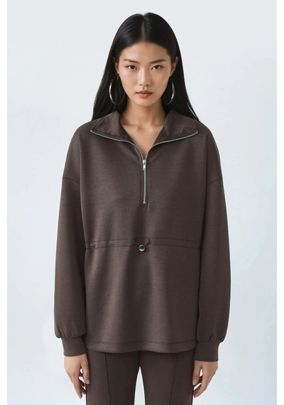 Hiccup Busem Beli Ayarlanabilir Fermuarlı Yaka Sweatshirt Kahve Kahvesi