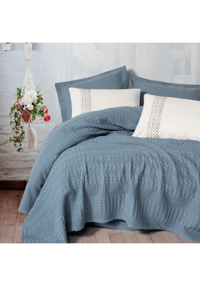 Cotton Box Aura Tek Kişilik Pike Takımı Pebble Indigo