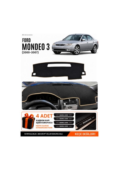 Ford Mondeo 3 2000-2007 Uyumlu Torpido Koruma, Torpido Örtüsü, Torpido Kılıfı - Siyah Bej
