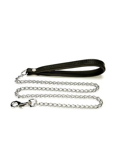 Doggie Konfor Deri Saplı Zincirli Gezdirme 4x110cm Black Siyah