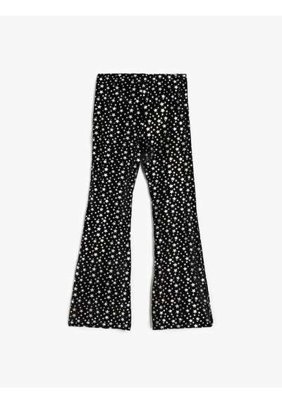 Koton Yıldız Desenli İspanyol Paça Pantolon Siyah Desenli 5wkg40317ak Siyah Desenli