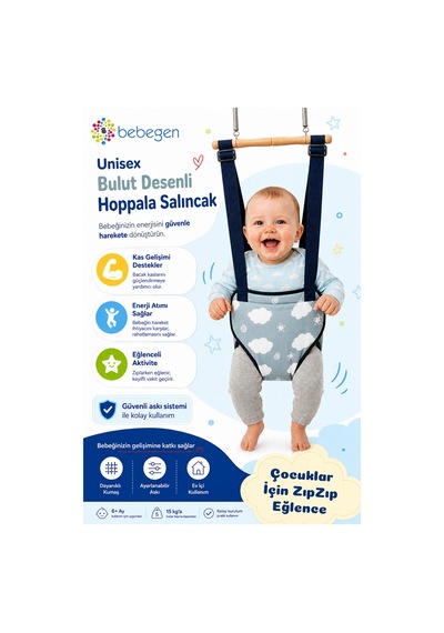 Gri Beyaz Bulutlu Bebek Salıncağı Bebek Hoppala Zıp Zıp