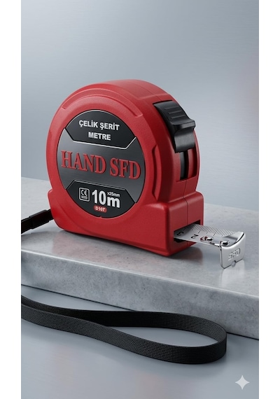 Hand Sfd Çelik Şerit Metre, 10m X 25mm, Sarı, Mavi Ve Kırmızı Renk Seçenekleri, Ölçüm Aleti Kırmızı Diğer