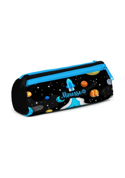 Minosso Astronot Desenli Erkek Çocuk Üç Bölmeli Kalem Çantası 6005 Çok Renkli