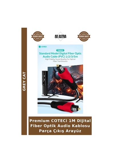 Premium Coteci 1m Dijital Fiber Optik Audio Kablosu Parça Çıkış Arayüz