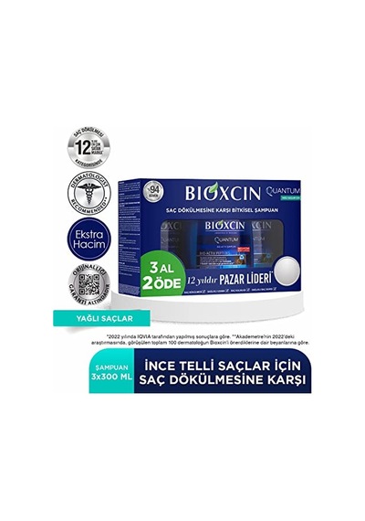 Quantum Şampuan 3 X 300 Ml Yağlı Saçlar İçin Sebum Dengeleyici Ve Saç Dökülmesine Karşı Etkili Şampuan