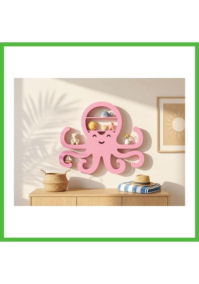 Vaveni 3d Baskı Ahtapot Duvar Rafı - Dekoratif Mini Raf-pembe Arz