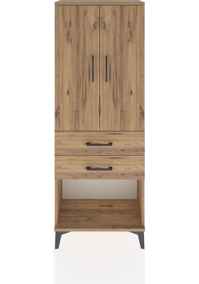 Arges Dolap Tek Raflı 2 Çekmeceli Tek Askılı 60x30x163 Çam-çam Atlas Çam