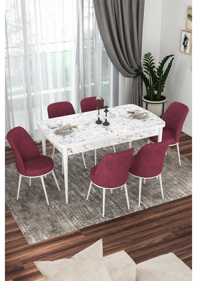 Canisa Concept Kor Serisi 70x114 Açılabilir Mutfak Masası Takımı Beyaz Mermer Desen Masa 6 Bordo Sandalye Masa Beyaz Mermer Desen Sandalyeler Bordo Canisa Concept Kor Serisi 70x114 Açılabilir Mutfak Masası Takımı Beyaz Mermer Desen Masa 6 Bordo Sandalye Masa Beyaz Mermer Desen Sandalyeler Bordo