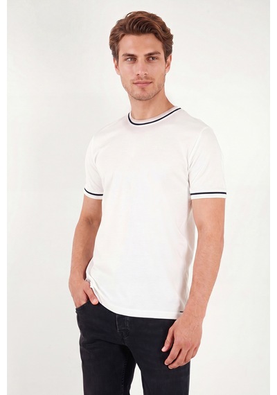 Buratti Pamuklu Bisiklet Yaka Kontrast Şeritli T Shirt Erkek T Shirt 5904034 Ekru