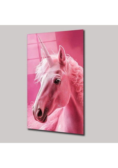 Pembe Unicorn Cam Tablo Masalsı Çocuk Odası Duvar Dekoru 35x50