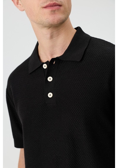 Antioch Dokulu Polo Yaka Triko Erkek T-shirt Siyah