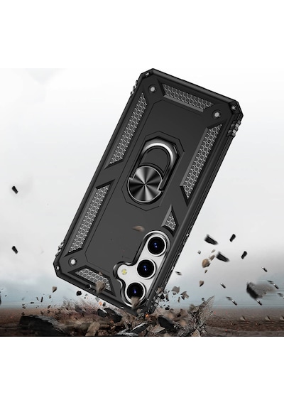 Galaxy Uyumlu S24 Kılıf Kamera Koruyucu Manyetik Standlı Tank Koruma Pazarplus Siyah